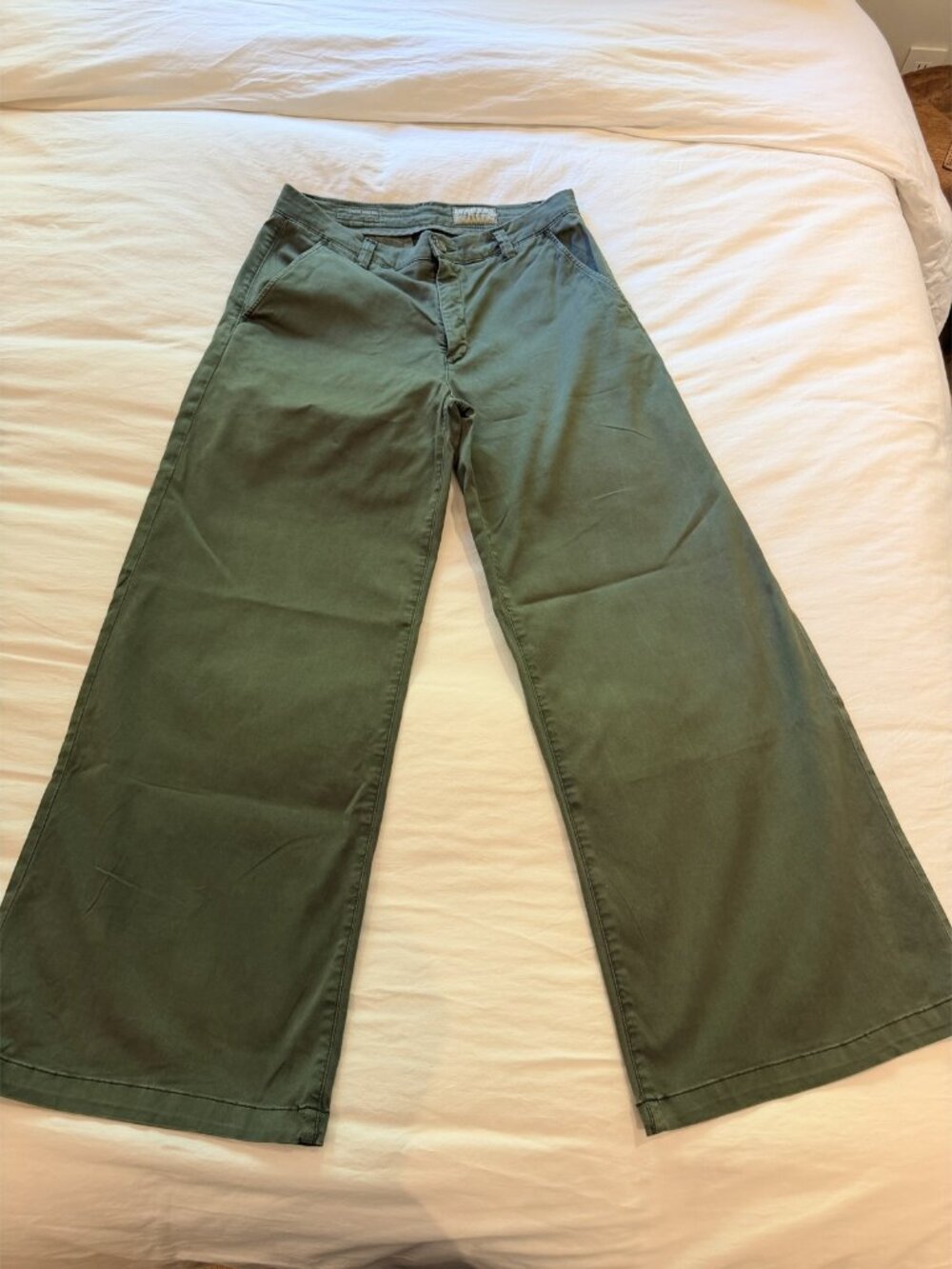 AG Caden Wide Leg Tailored Trouser Pants Sulfur Dark Thyme Green Size 29